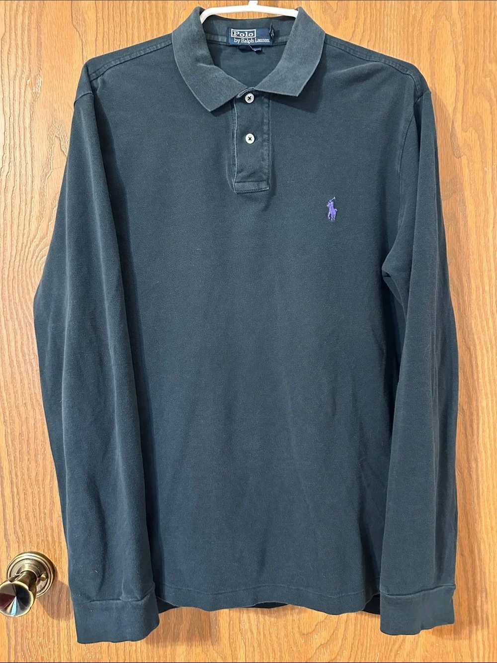 Polo by Ralph Lauren Black Long-Sleeve Polo with Purple Pony